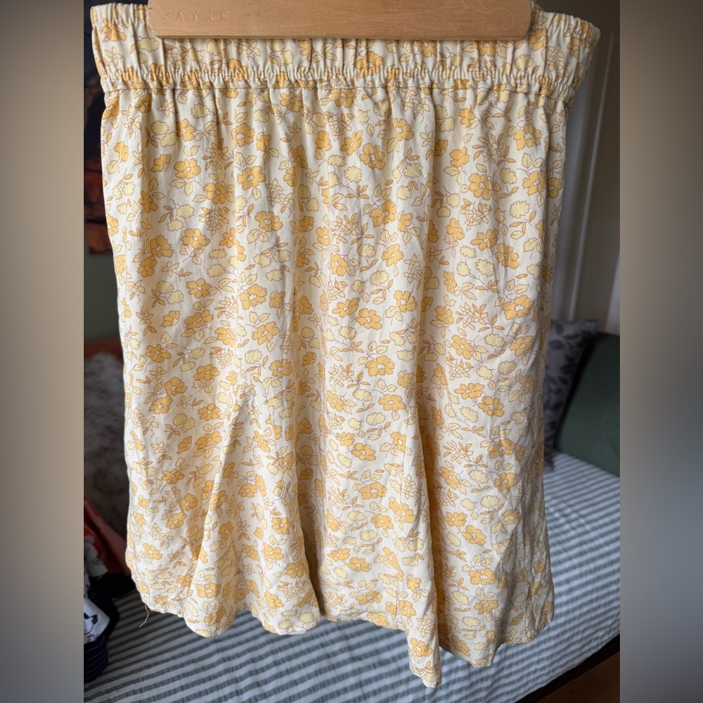 Madewell Yellow Floral Mini Skirt XS Boho Cottagecore Flowy Elastic Waist